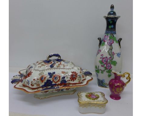 A Mason's tureen, a Losol Ware lidded vase, a Limoges trinket box and a small jug