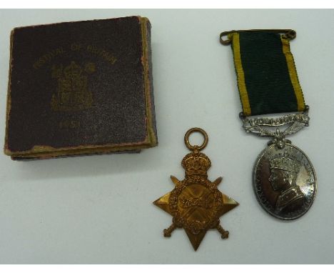 A Territorial Army medal to 2049663 Gnr. W. Bettison R.A. and a World War I 1914-15 Star to 3590 Pte. H. Caulton Notts & Derb