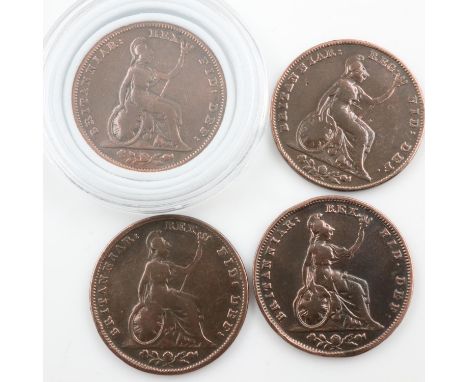 Four early milled farthings - circulated. UK P&amp;P Group 0 (£6+VAT for the first lot and £1+VAT for subsequent lots)&nbsp; 