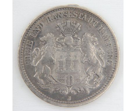 1902 J Hamburg silver two Reichsmark of Germany - nEF . UK P&amp;P Group 0 (£6+VAT for the first lot and £1+VAT for subsequen