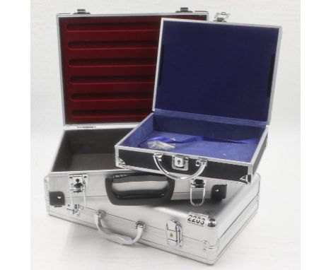 Three aluminium coin cases without trays, small medium and large. UK P&amp;P Group 3 (£30+VAT for the first lot and £8+VAT fo