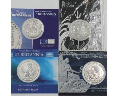 Four silver one ounce £2 Britannias. UK P&amp;P Group 1 (£16+VAT for the first lot and £2+VAT for subsequent lots) 