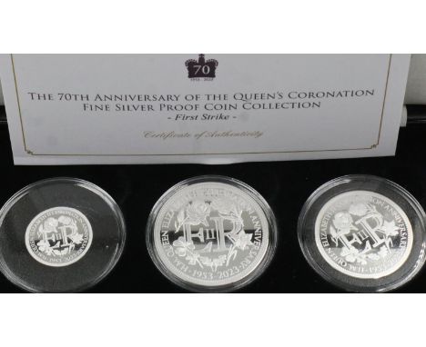 70th anniversary of the Queens Coronation three coin silver proof set. UK P&amp;P Group 1 (£16+VAT for the first lot and £2+V