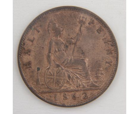 1862 half penny of queen Victoria with lustre - EF. UK P&amp;P Group 0 (£6+VAT for the first lot and £1+VAT for subsequent lo