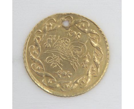 c.1808 Ottoman Empire gold one cedid mahmudiye, holed, 1.5g. UK P&amp;P Group 0 (£6+VAT for the first lot and £1+VAT for subs