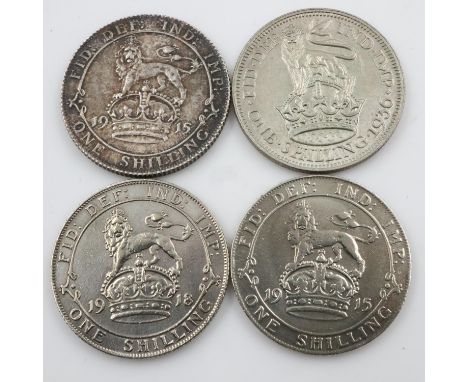 Four silver shillings of George V in circulated grades. UK P&amp;P Group 0 (£6+VAT for the first lot and £1+VAT for subsequen