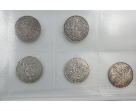 Silver florins of Queen Victoria, Edward VII and George V, including Godless example. UK P&amp;P Group 1 (£16+VAT for the fir