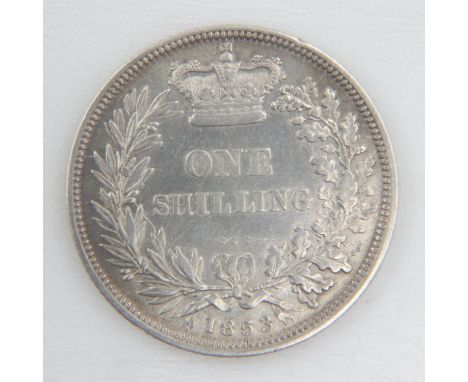 1853 silver shilling of queen Victoria - nEF. UK P&amp;P Group 0 (£6+VAT for the first lot and £1+VAT for subsequent lots)&nb