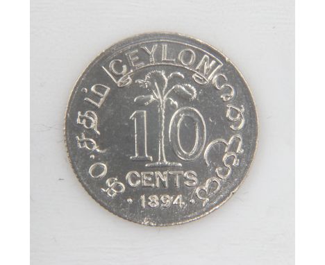 1894 silver ten cents of Ceylon (queen Victoria) - EF. UK P&amp;P Group 0 (£6+VAT for the first lot and £1+VAT for subsequent