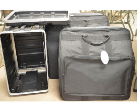 Two accordion travel cases, one by Ashbury and Guitar amplifier flight case.