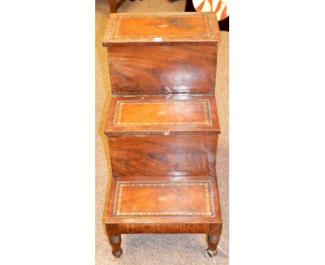 A Victorian mahogany three-tier library step, the central and top step lifting to reveal storage below.
