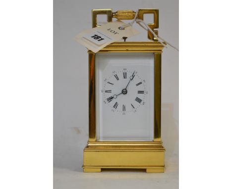 A modern fine quality repeating carriage clock, with Roman dial and platform lever escapement..