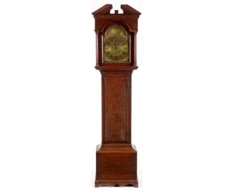Latimer &amp; Miller, Gateshead : an oak longcase clock, the brass dial with roman hours, arabic minutes and engraved leaf sc