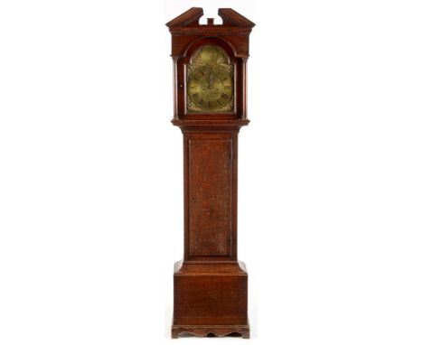 Latimer &amp; Miller, Gateshead : an oak longcase clock, the brass dial with roman hours, arabic minutes and engraved leaf sc