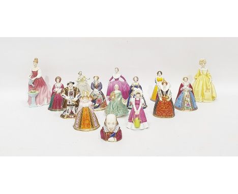 Set of seven Royal Worcester porcelain&nbsp;miniature figures, Henry VIII and his six wives, similar figure Elizabeth I and s