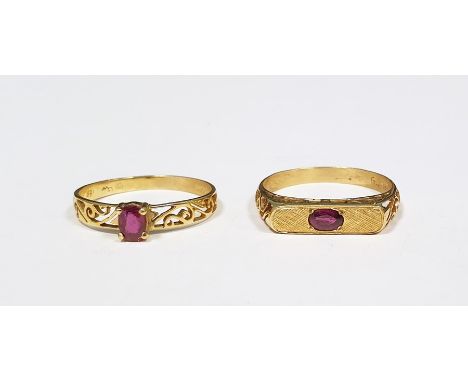 Two 18ct gold and ruby rings set single stone in pierced setting (2) Condition ReportThe weight of the rings are (from photo)