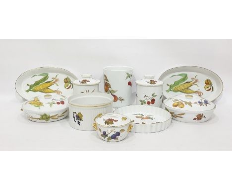 Quantity of Royal Worcester Evesham porcelain tableware&nbsp;to include pair circular tureens and covers, pair cylindrical ca