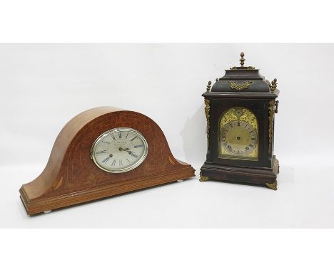 Bird's eye maple Napoleon hat shaped mantel clock, with Roman numerals to the oval dial marked 'La Pendastrava Dispositif Bte