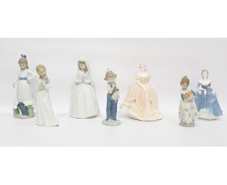 Lladro porcelain figure of a young girl with basket of oranges, four various Nao porcelain figures of girls and two Coalport 