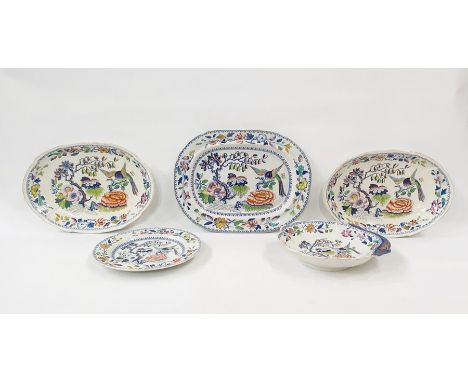 19th century "Stone China" earthenware part service viz:- five variously shaped plates and dishes, all with Asiatic pheasant 