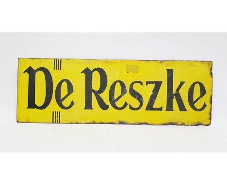 Yellow enamel "De Reszke" rectangular sign, 46 x 15cm