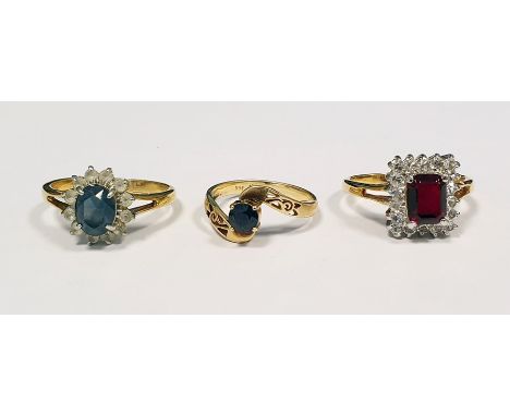 14K gold and sapphire ring and two other dress ringsCondition Reportthe ring sizes are t, m, t