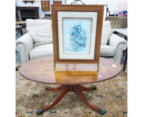 20th century yew oval coffee table and a firescreen (2) 