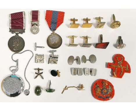 Quantity gentleman's cufflinks, Sekonda chrome pocket watch, Elizabeth II Long Service and Good Conduct Medal and Elizabeth I