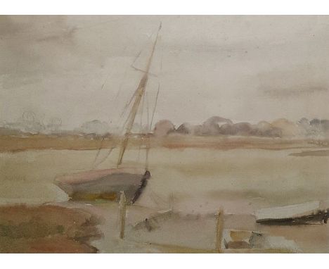 Bernard Adeney (1878-1966)Watercolour and pencil drawing "Boat at Chichester Harbour", label verso 'Bloomsbury Workshop, 12 G