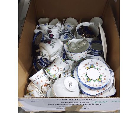 Sutherland China part tea service the cream ground painted flower decoration with blue rims and assorted other china (1 box) 