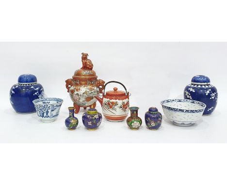 Japanese Kutani porcelain bowl and cover, having temple dog finial, pair scroll&nbsp; handles and raised on three tab feet, i