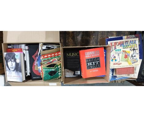 Quantity of hardback books relating to music and mainly pop, including The Shadows, The Rolling Stones, Guinness World Record