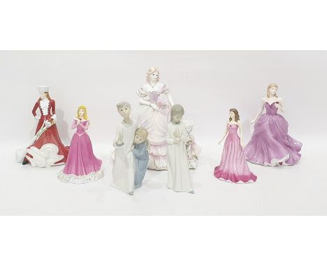 Lladro porcelain group of two children in nightshirts with candle, Coalport porcelain figure "Secret Garden" and five other p