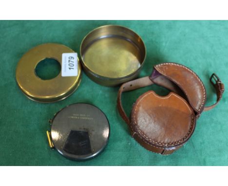 A vintage clinometer by High Rees Ltd London & Camberley in leather case and unusual brass box