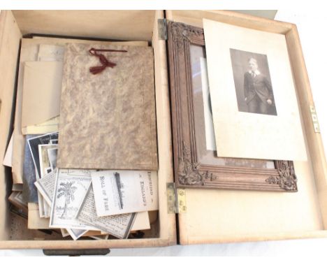 A wooden box containing an interesting selection of 19th Century plus other photos and ephemera including 1899 Game Bird Kill