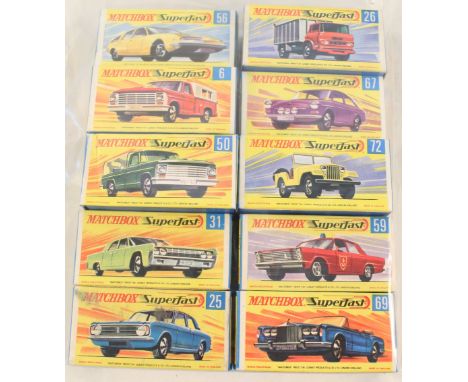 Ten Matchbox Superfast models, 59 Fire Chief cab, 69 Rolls Royce Silver Shadow, 67 V W 1600TL, 72 standard Jeep, 25 Ford Cort