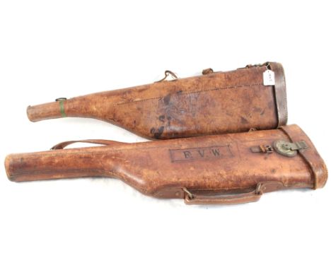 Two vintage leather leg of mutton gun cases (both as found)