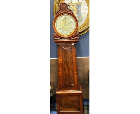 19TH CENTURY SCOTTISH DRUMHEAD LONGCASE CLOCK, two train eight day movement, the brass dial with silvered Roman numeral chapt