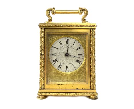 VICTORIAN CARRIAGE CLOCK BY BROCKBANK &amp; ATKINS, no. 8542, with two train eight day movement, the silvered dial with Roman