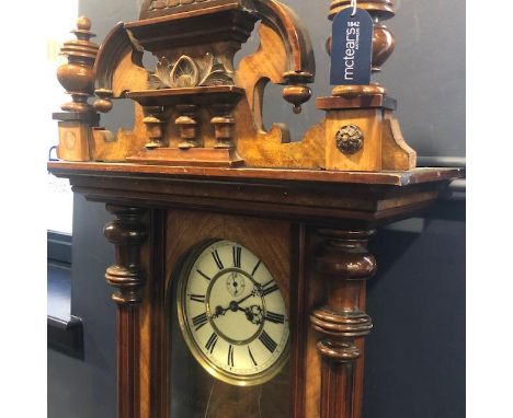 VICTORIAN VIENNA WALL CLOCK, two train eight day movement, the white enamel dial with Roman numerals, subsidiary seconds dial