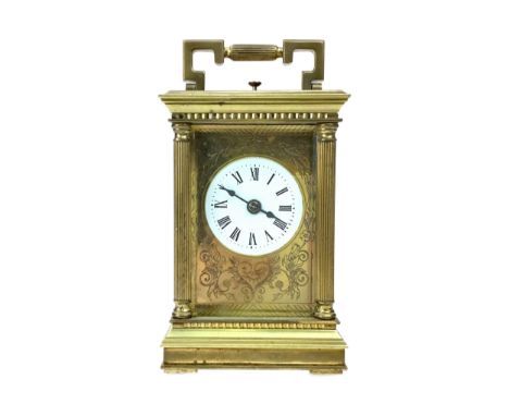 BRASS REPEATER CARRIAGE CLOCK, by Charles Frodscham of London, 17cm high