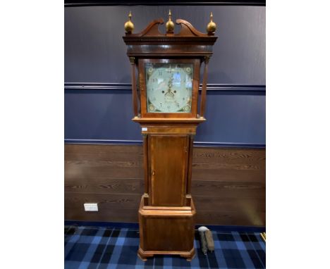 LATE GEORGIAN LONGCASE CLOCK, with two train eight day movement, the white enamel dial with Arabic numerals, subsidiary calen