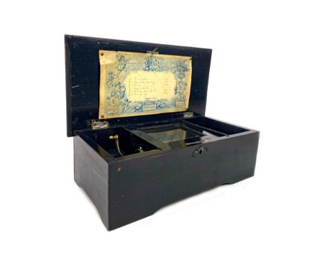 VICTORIAN MUSICAL BOX, playing six airs, contained in an ebonised case, 37cm wide