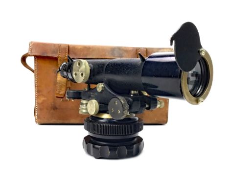 SURVEYORS LEVEL BY E.R. WATTS &amp; SON, No.15937, black lacquered body, 26cm long, with fitted case, along with a tripod and