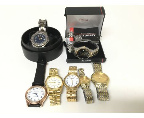A collection of seven dress watches including Rotary and a boxed Accurist.