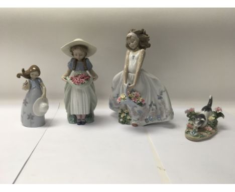 A collection of four Lladro figures to include No. 6756 and No. 6647 “Wild flowers”