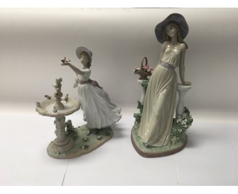 A pair of Lladro figures comprising of No. 6106 “Spring Joy” and No. 5378 “Time for reflection”. Damaged foot on No. 5378