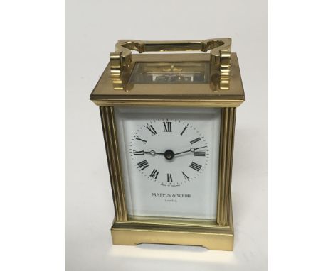 A Brass cased Mappin & Webb carriage clock, with key and working order.