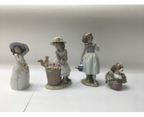 A collection of four Lladro figures to include No. 6825 “Hello Squir” and No. 8520 “Good morning butterfly”