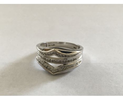 An 18 carat whitecgold ring double wishbone set with brilliant cut diamonds total carat weight .33.ring size P.